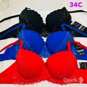 34C - NWT 3 pcs Solid Floral Lace Contour Bras